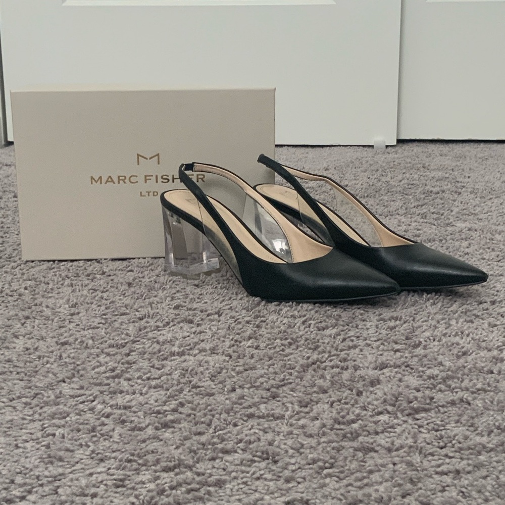 Marc Fisher Black Slingback Heels with Clear Block Heel